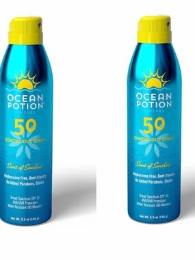 X 2 Ocean Potion SPF50  Sunscreen Body Spray UVA/UVB Aloe Non-Greasy 5.5 oz ea
